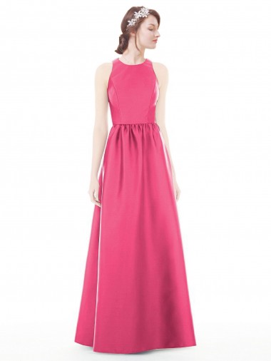 Comprar Rubí línea A Cuello joya Satén Largo Vestidos de dama de honor