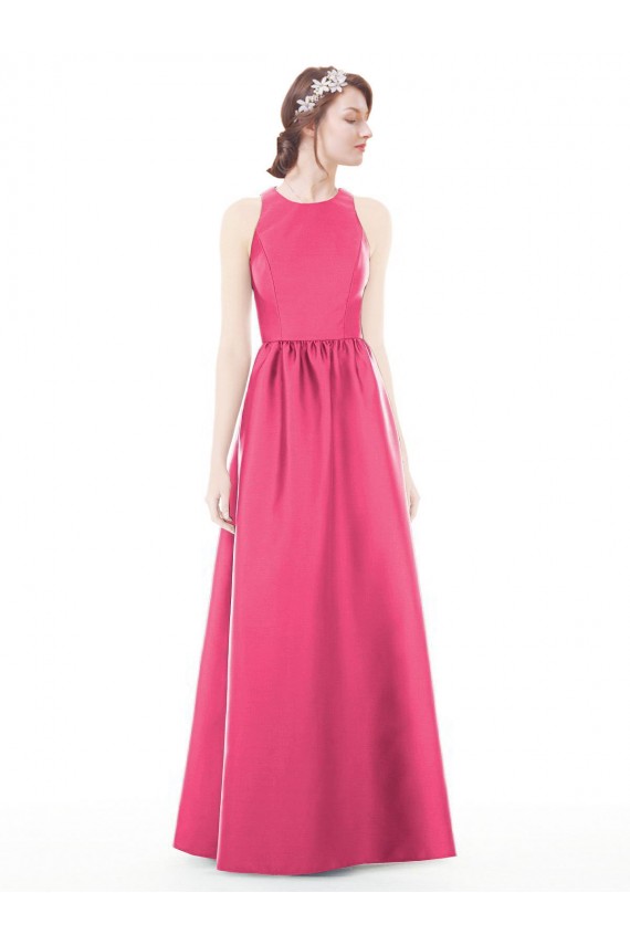 Comprar Rubí línea A Cuello joya Satén Largo Vestidos de dama de honor