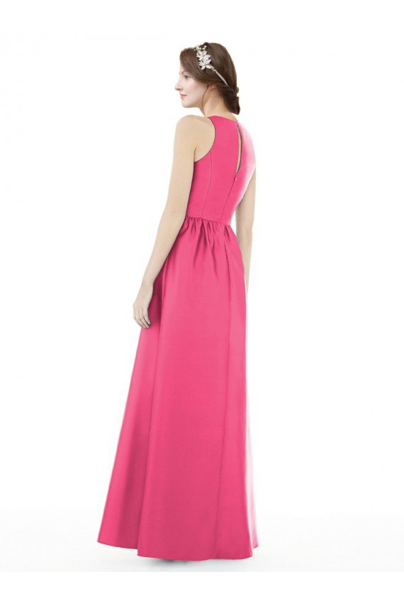 Comprar Rubí línea A Cuello joya Satén Largo Vestidos de dama de honor