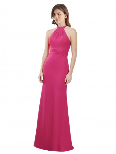 Comprar Rubí línea A Halter Cuello de Corazón Gasa Largo Vestidos de dama de honor