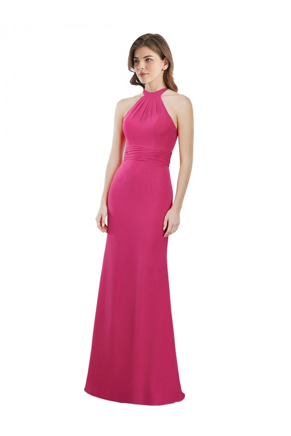 Comprar Rubí línea A Halter Cuello de Corazón Gasa Largo Vestidos de dama de honor
