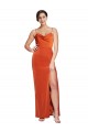 Comprar Rust Cubierta Tirantes espagueti Barrer tren Satén elástico Largo Formales Vestidos de dama de honor / Vestidos de fiesta