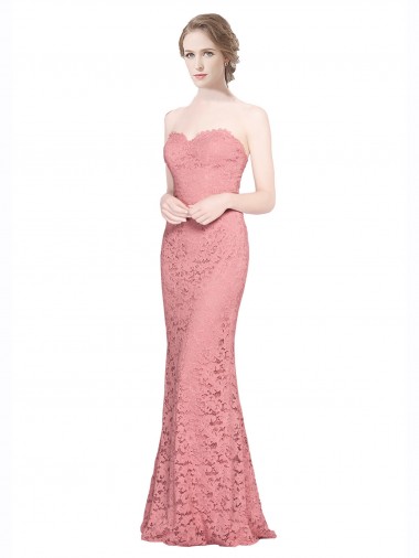 Comprar Salmón Sirena Cuello de Corazón Sin tirantes Encaje Largo Vestidos de dama de honor / Vestidos de fiesta