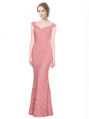 Comprar Salmón Sirena Cuello de Corazón Sin tirantes Encaje Largo Vestidos de dama de honor / Vestidos de fiesta