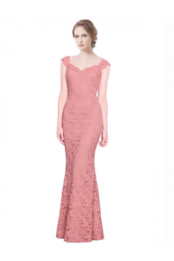 Comprar Salmón Sirena Cuello de Corazón Sin tirantes Encaje Largo Vestidos de dama de honor / Vestidos de fiesta