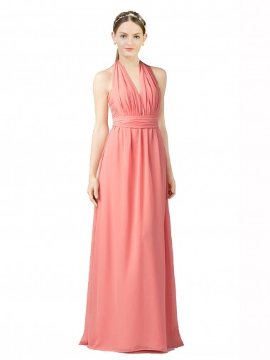 Comprar Sandía línea A Halter Cuello de Corazón Gasa Largo Vestidos de dama de honor