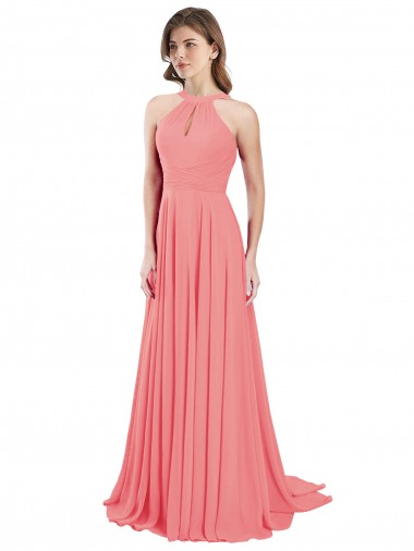 Comprar Sandía línea A Halter Gasa Largo Vestidos de dama de honor