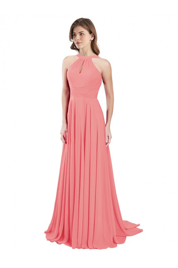 Comprar Sandía línea A Halter Gasa Largo Vestidos de dama de honor