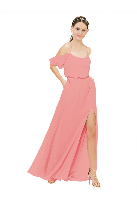 Comprar Sandía línea A Hombros Descubiertos Gasa Largo Vestidos de dama de honor
