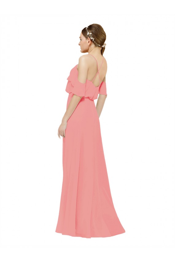 Comprar Sandía línea A Hombros Descubiertos Gasa Largo Vestidos de dama de honor