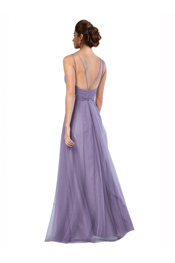 Comprar Sandía línea A Tirantes espagueti Tul Largo Vestidos de dama de honor