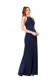 Comprar Sapphire Cubierta Cuello Alto Satén sedoso Largo Formales Vestidos de dama de honor / Vestidos de fiesta