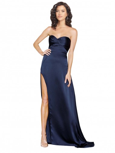 Comprar Sapphire línea A Cuello Alto Satén sedoso Largo Formales Vestidos de dama de honor / Vestidos de fiesta