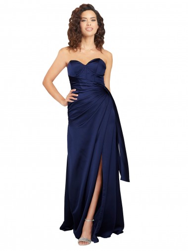 Comprar Sapphire línea A Cuello de Corazón Sin tirantes Satén sedoso Largo Formales Vestidos de dama de honor / Vestidos de fiesta