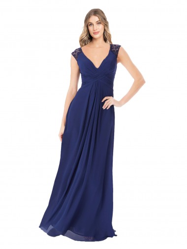 Comprar Sapphire línea A Cuello en V Gasa Largo Vestidos de dama de honor