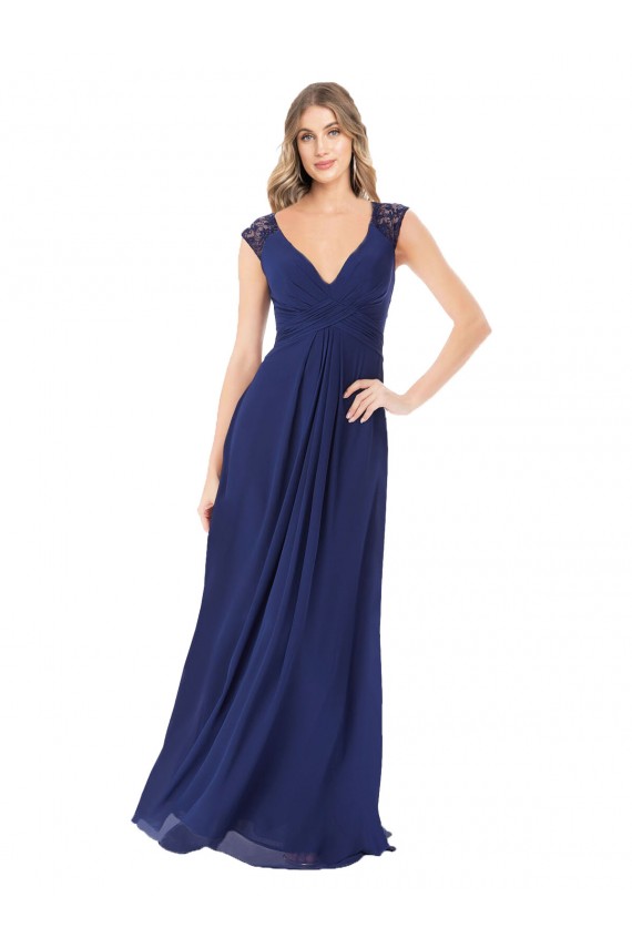 Comprar Sapphire línea A Cuello en V Gasa Largo Vestidos de dama de honor