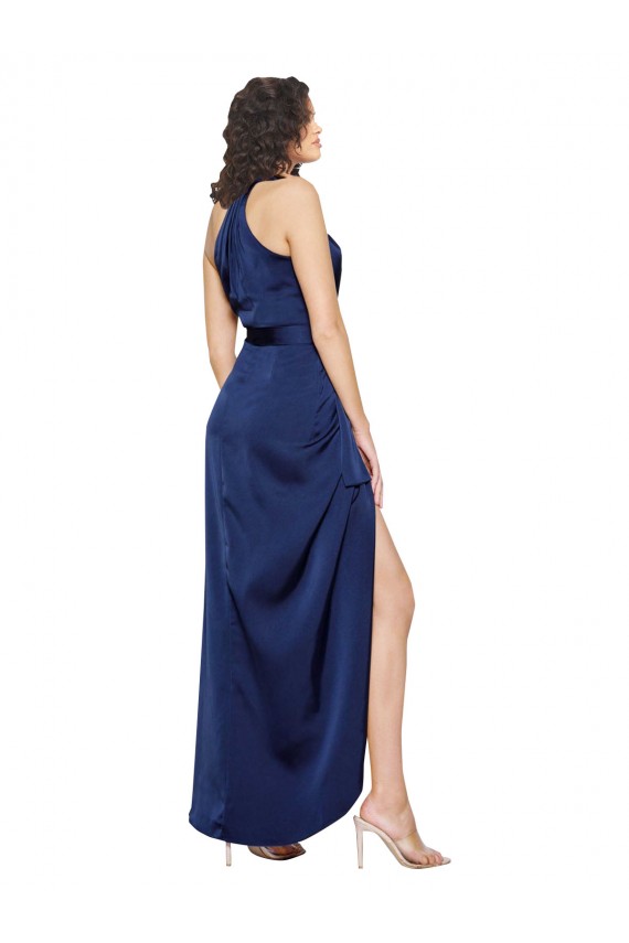 Comprar Sapphire línea A Halter Cuello Alto Satén sedoso Largo Asimétrico Formales Vestidos de dama de honor / Vestidos de fiesta