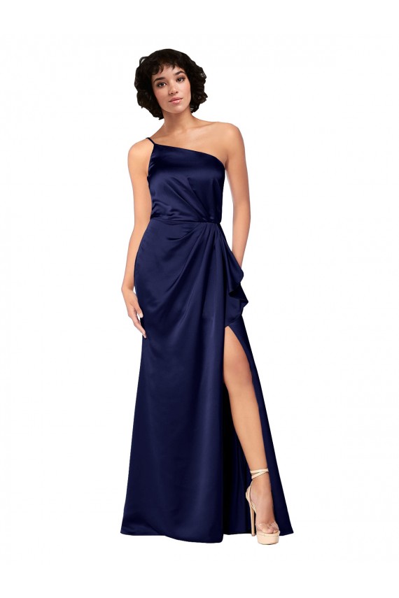 Comprar Sapphire línea A Un Hombre Satén sedoso Largo Formales Vestidos de dama de honor / Vestidos de fiesta
