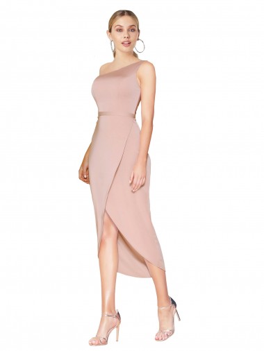 Comprar Sirena Un Hombre Cuello Alto Crepé Elástico Corto Asimétrico Formales Vestidos de dama de honor / Vestidos de fiesta / Vestidos de cóctel