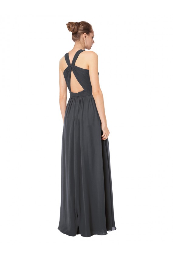 Comprar Stormy Silver línea A Halter Gasa Largo Vestidos de dama de honor