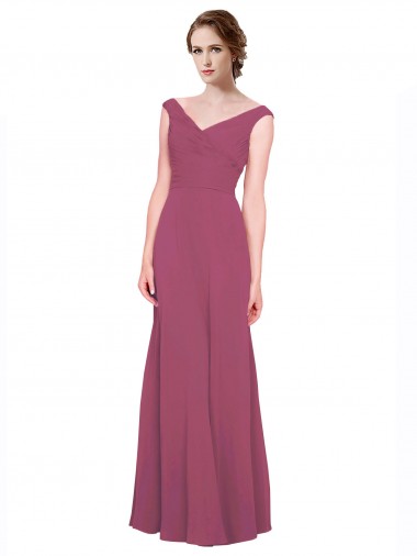 Comprar Taupe línea A Cuello en V Gasa Largo Vestidos de dama de honor