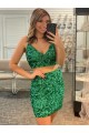 Comprar Trébol Verde Cubierta Cuello en V Corto Lentejuelas Terciopelo Corto Vestidos de fiesta