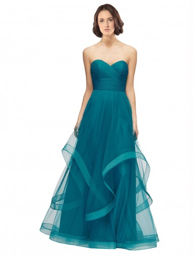 Comprar Turquesa línea A Cuello de Corazón Sin tirantes Tul Largo Vestidos de dama de honor