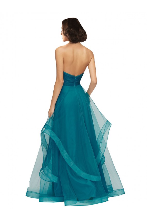 Comprar Turquesa línea A Cuello de Corazón Sin tirantes Tul Largo Vestidos de dama de honor