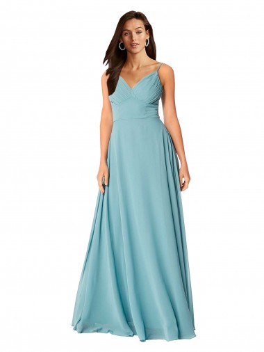 Comprar Turquesa línea A Cuello en V Gasa Largo Vestidos de dama de honor