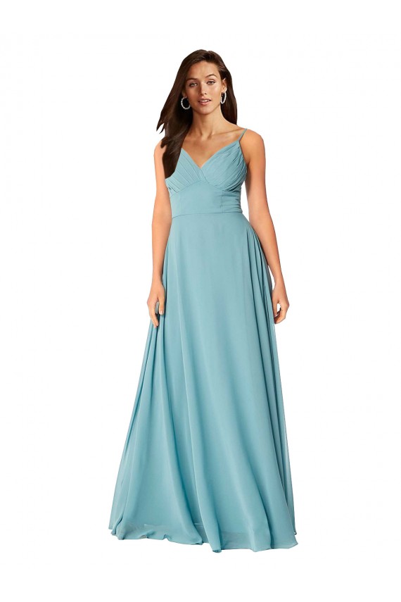 Comprar Turquesa línea A Cuello en V Gasa Largo Vestidos de dama de honor