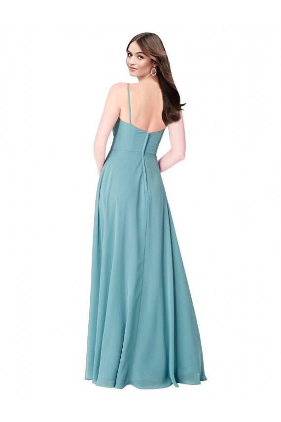 Comprar Turquesa línea A Cuello en V Gasa Largo Vestidos de dama de honor