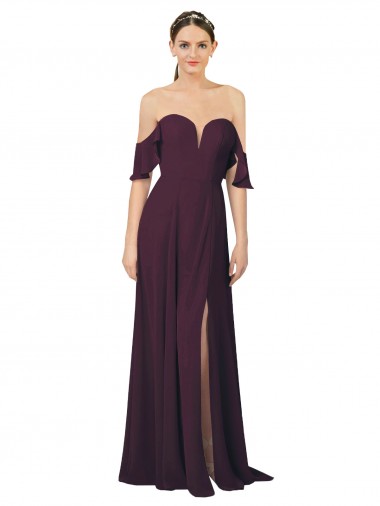 Comprar Uva Cubierta Cuello de Corazón Gasa Largo Vestidos de dama de honor