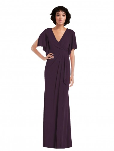 Comprar Uva Cubierta Cuello en V Spandex Largo Formales Vestidos de dama de honor / Vestidos de fiesta