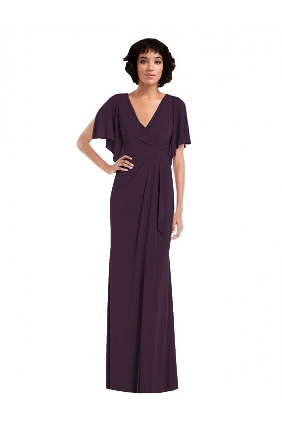 Comprar Uva Cubierta Cuello en V Spandex Largo Formales Vestidos de dama de honor / Vestidos de fiesta