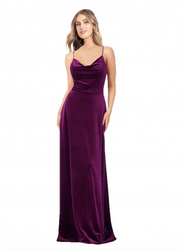 Comprar Uva línea A Cucharón Cuello en V Terciopelo Elástico Largo Formales Vestidos de dama de honor / Vestidos de fiesta