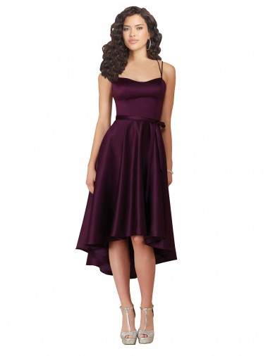 Comprar Uva línea A Cuello de Corazón Cucharón Neck Satén Corto Asimétrico Vestidos de dama de honor / Vestidos de fiesta
