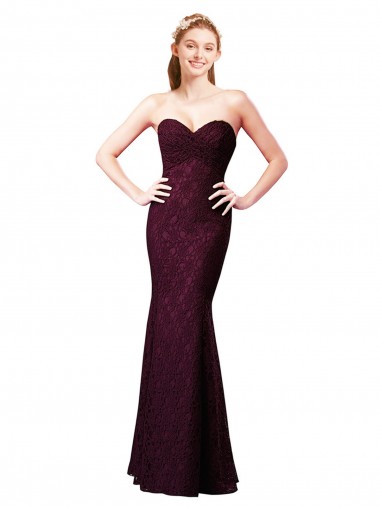 Comprar Uva línea A Cuello de Corazón Encaje Largo Vestidos de dama de honor