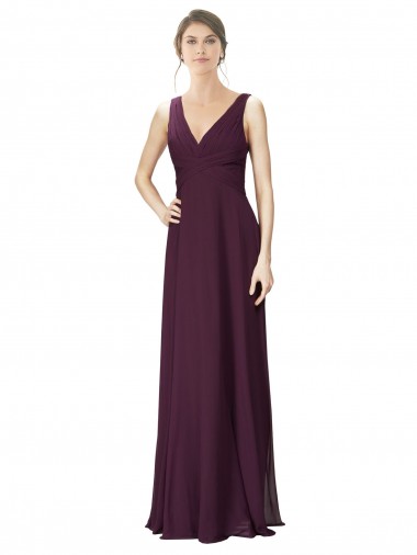 Comprar Uva línea A Cuello en V Gasa Encaje Largo Vestidos de dama de honor