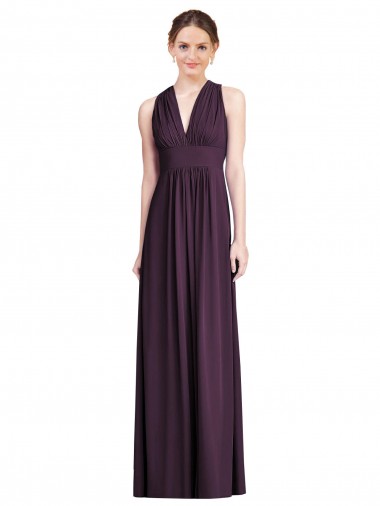 Comprar Uva línea A Cuello en V Gasa Largo Vestidos de dama de honor