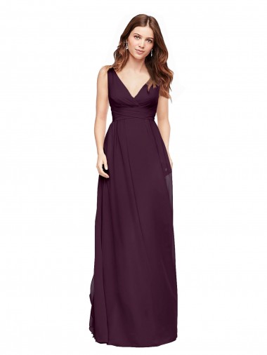 Comprar Uva línea A Cuello en V Gasa Largo Vestidos de dama de honor