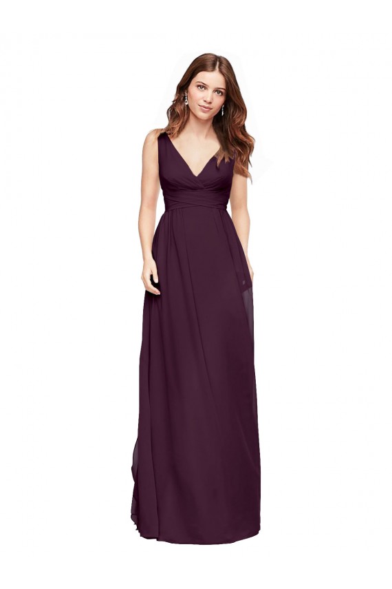 Comprar Uva línea A Cuello en V Gasa Largo Vestidos de dama de honor