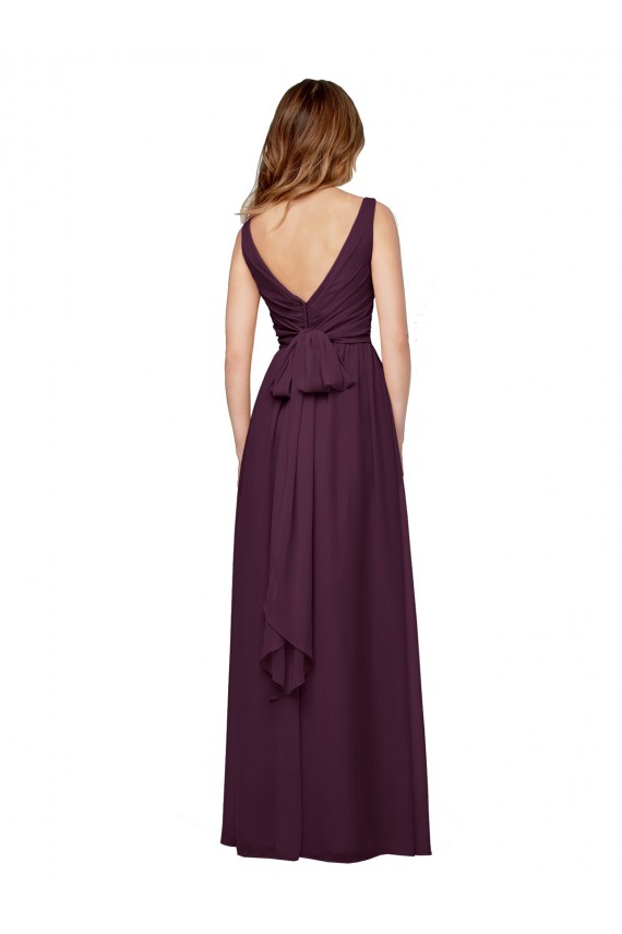 Comprar Uva línea A Cuello en V Gasa Largo Vestidos de dama de honor