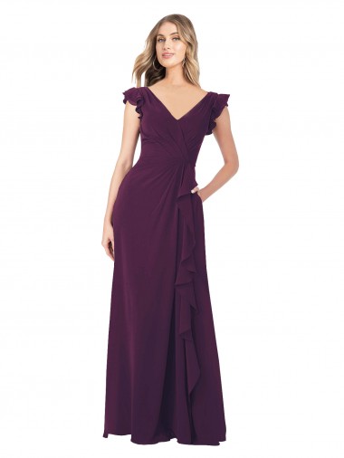 Comprar Uva línea A Cuello en V Gasa Largo Vestidos de dama de honor