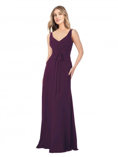 Comprar Uva línea A Cuello en V Gasa Largo Vestidos de dama de honor
