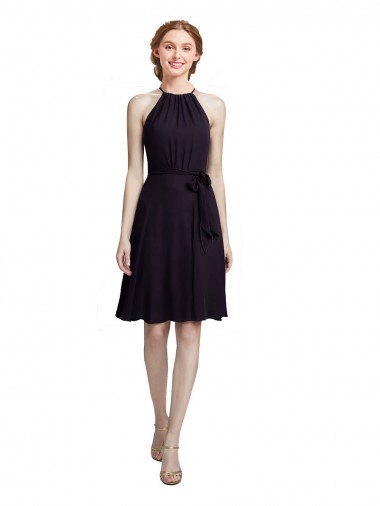 Comprar Uva línea A Halter Cuello Alto Gasa Corto Vestidos de dama de honor / Vestidos de cóctel / Vestidos para homecoming