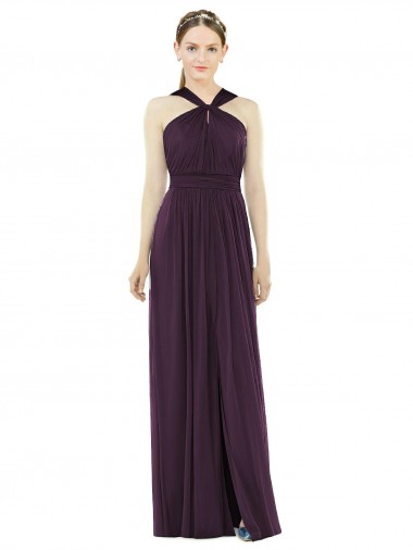 Comprar Uva línea A Halter Gasa Largo Vestidos de dama de honor