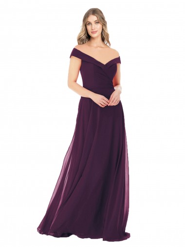Comprar Uva línea A Hombros Descubiertos Gasa Largo Vestidos de dama de honor