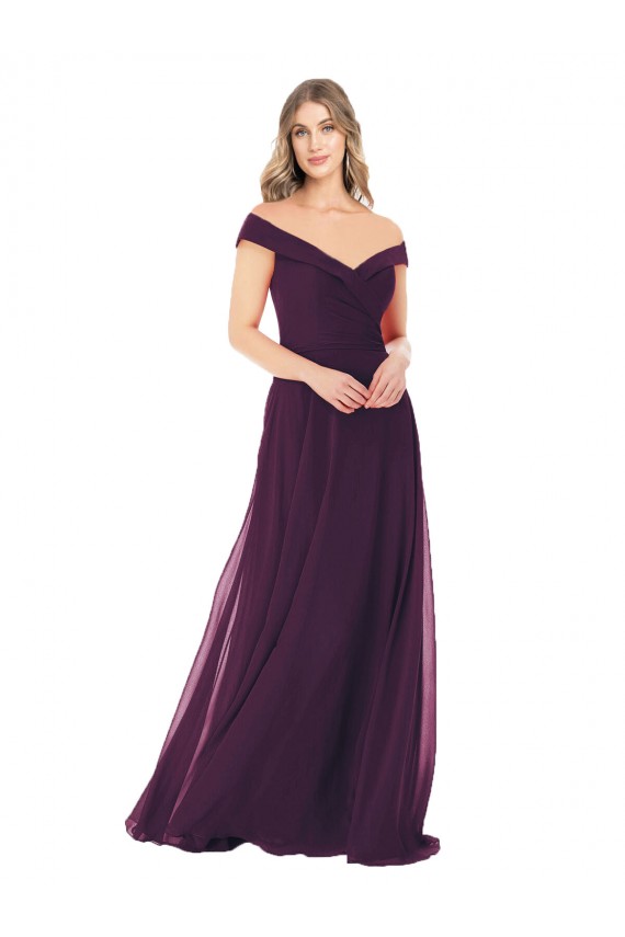 Comprar Uva línea A Hombros Descubiertos Gasa Largo Vestidos de dama de honor