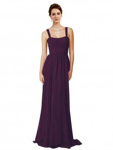 Comprar Uva línea A Tirantes espagueti Barrer tren Gasa Largo Vestidos de dama de honor