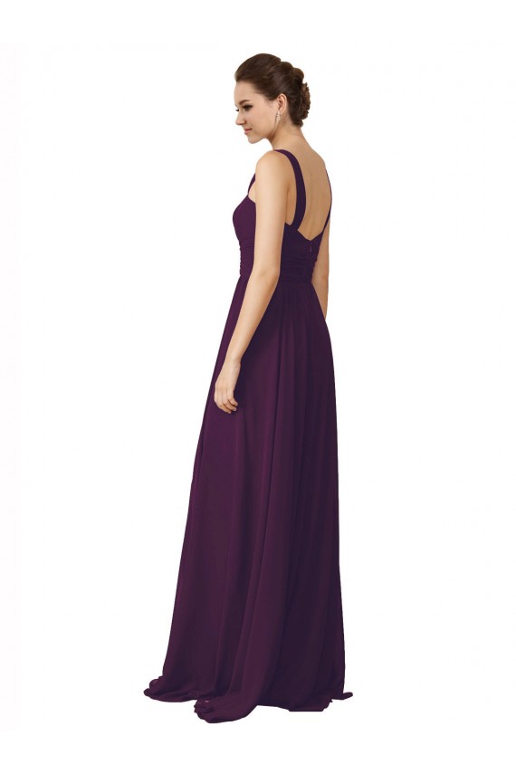 Comprar Uva línea A Tirantes espagueti Barrer tren Gasa Largo Vestidos de dama de honor